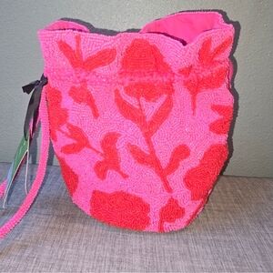 Vibrant Pink Floral Beaded Hobo Bag